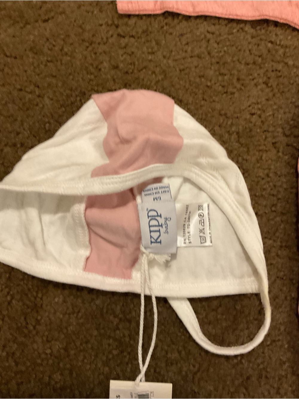 Kipp White and Pink Cotton Baby Bonnet with Chin Ties